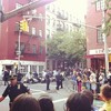 Crowds gathered in the West Village